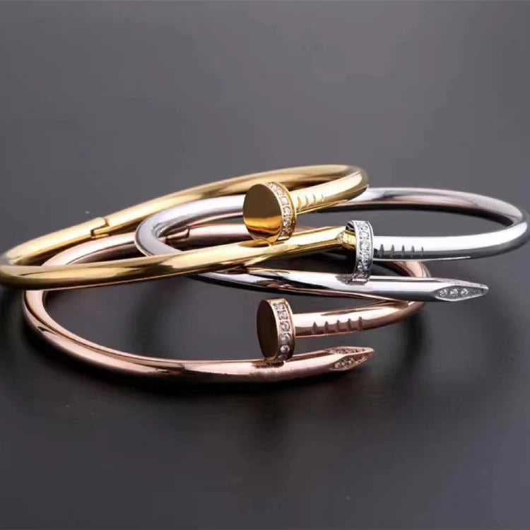 Moderate Luxury Letter Stainless Steel 18K Gold Plated Bangles Cartier