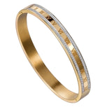 18K Gold Plated Rose Gold Plated Elegant Punk Minimalist Roman Numeral Inlay Rhinestones Zircon Bangle
